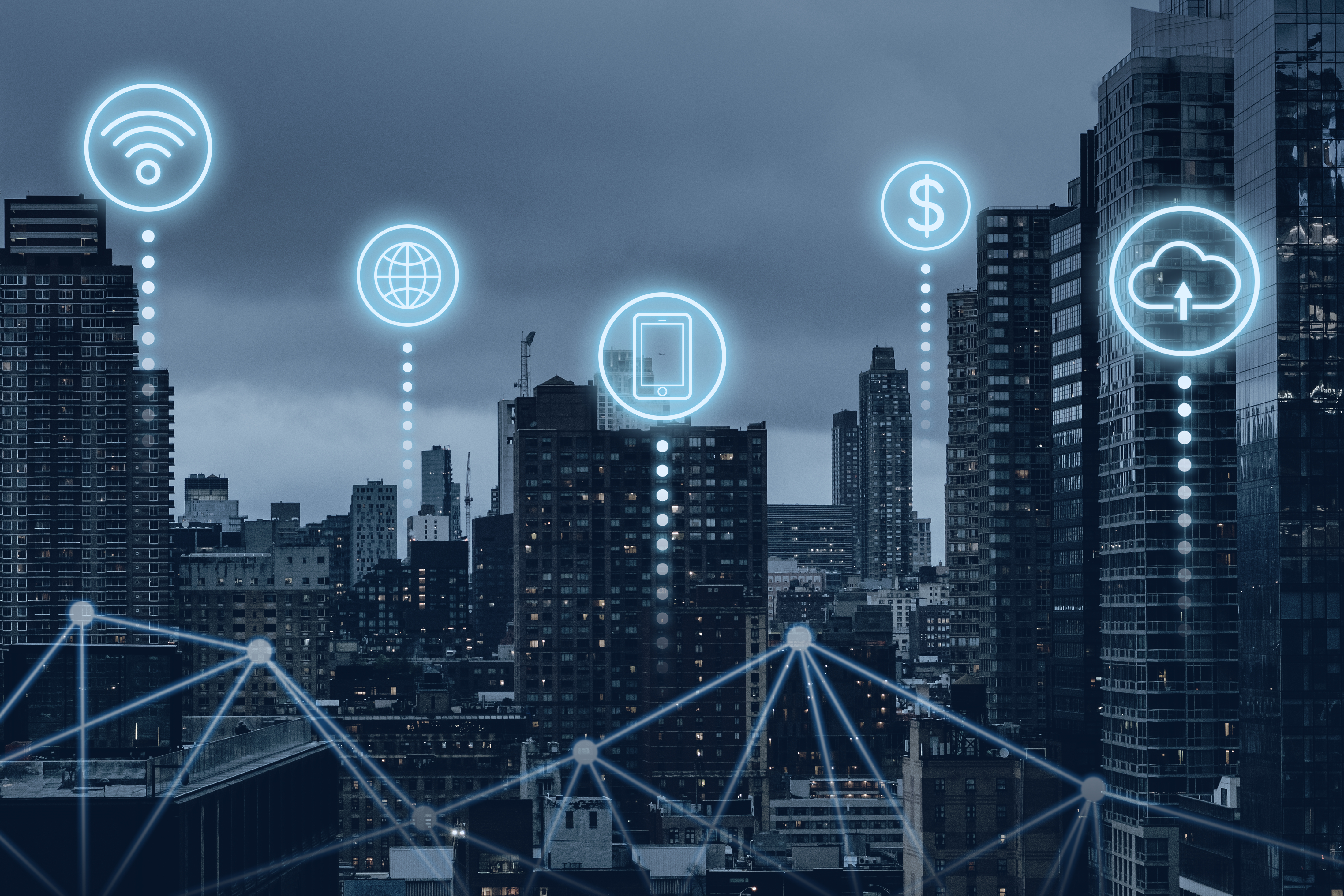 Illustration d'une infrastructure réseau et serveurs avec des connexions sécurisées